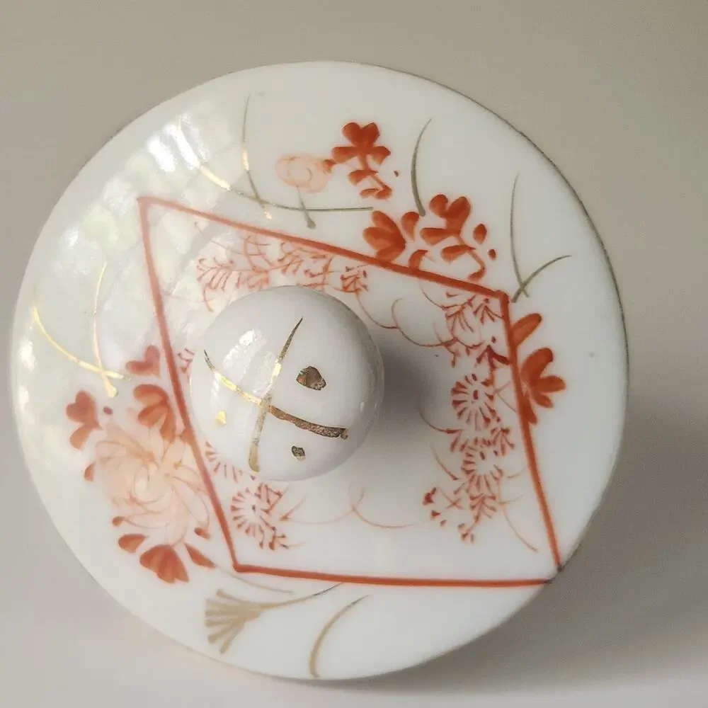 Antique Japanese Chocolate Pot | Early 1900s Gilded Orange Floral Porcelain